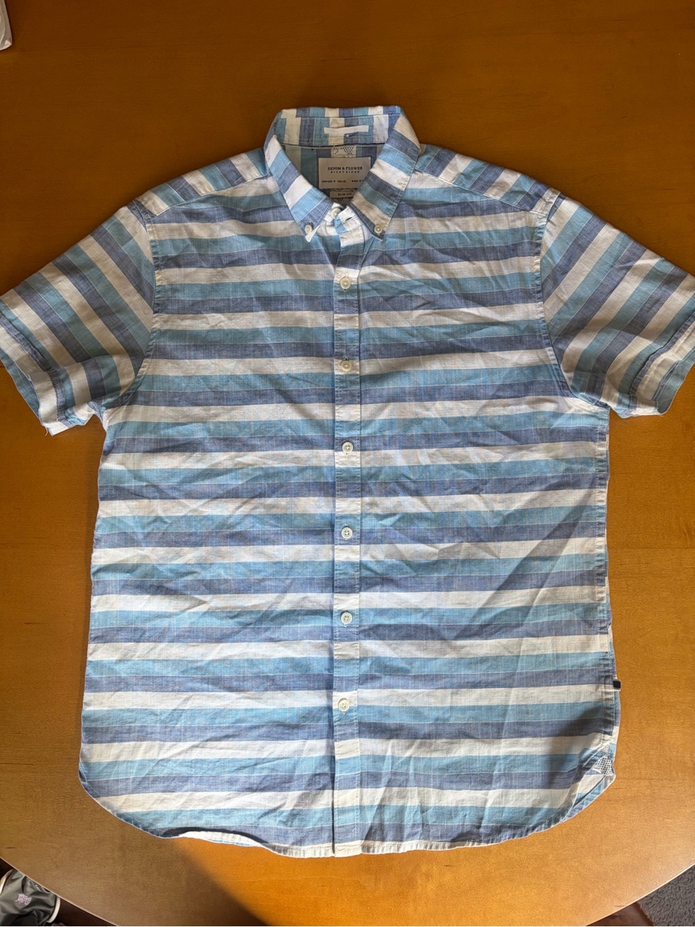 Denim & Flower Blue and White Striped Short-Sleeve Button-Down Shirt